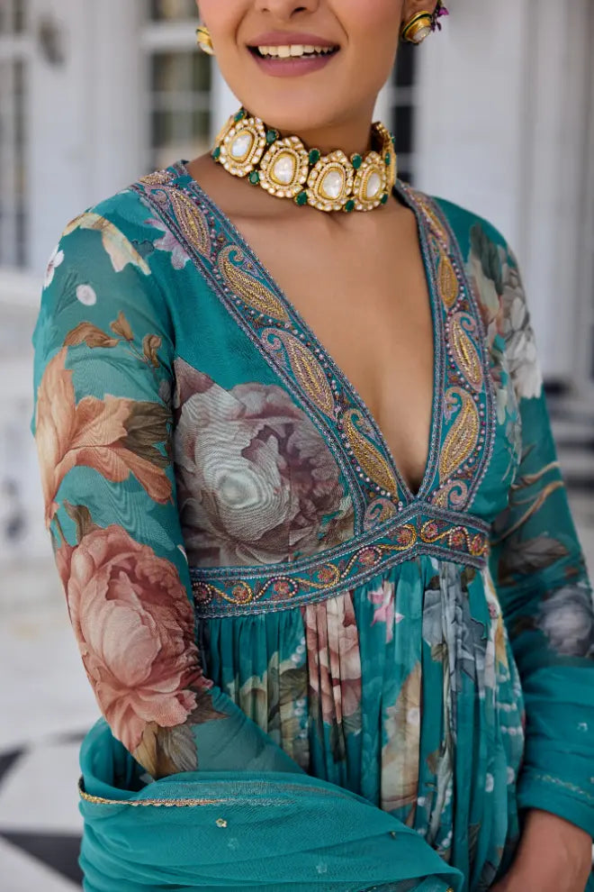 KALISTA - Kiara Anarkali Set Turquiose