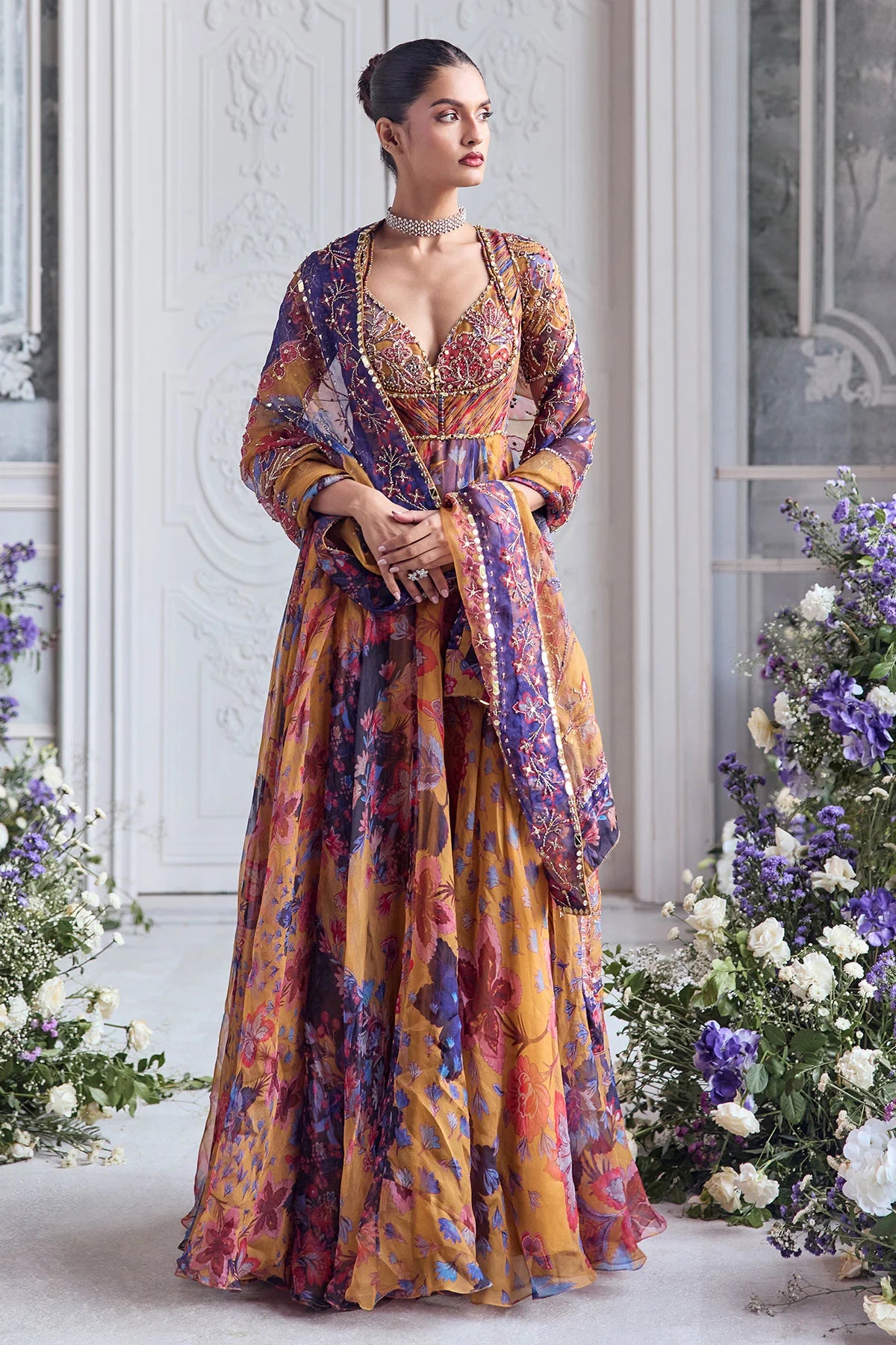 EMBROIDERED CHOLI CUT ANARKALI PAIRED WITH EMBROIDERED DUPATTA - AVAIA
