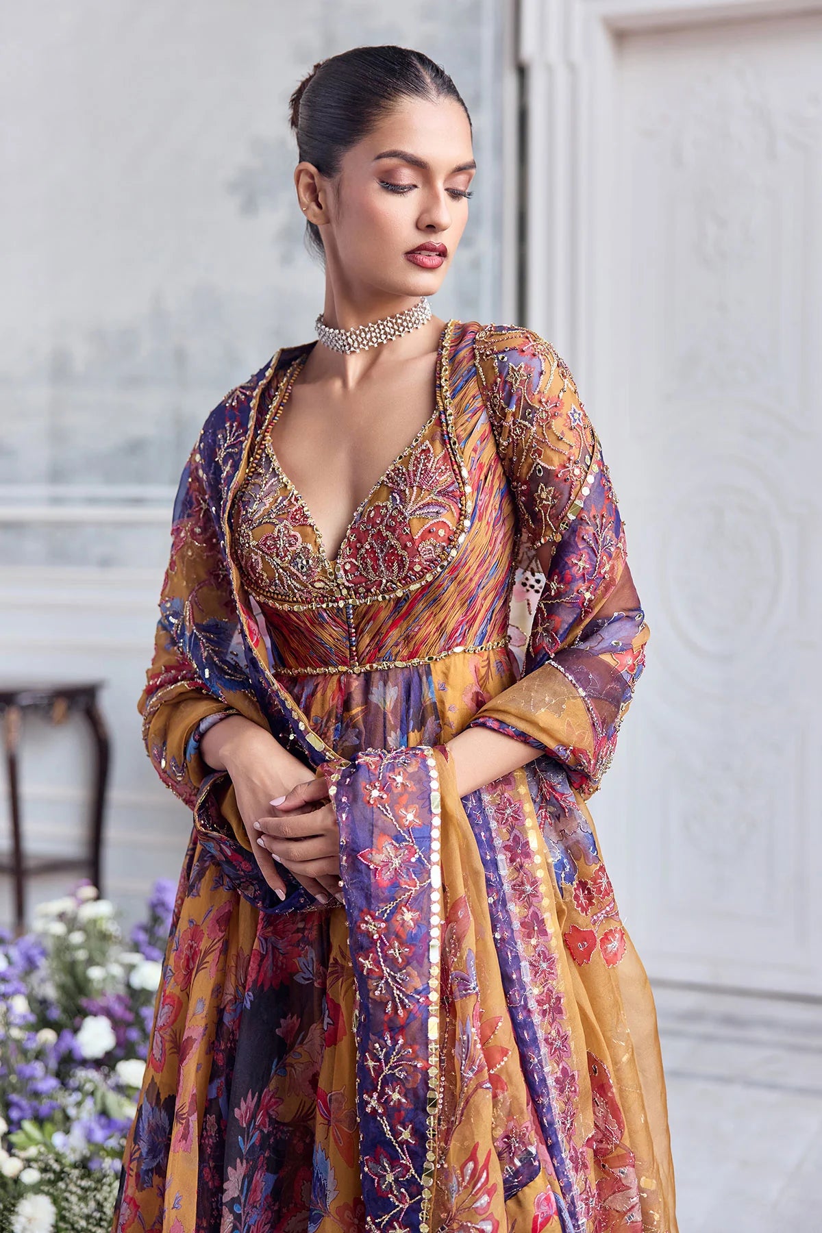 EMBROIDERED CHOLI CUT ANARKALI PAIRED WITH EMBROIDERED DUPATTA - AVAIA