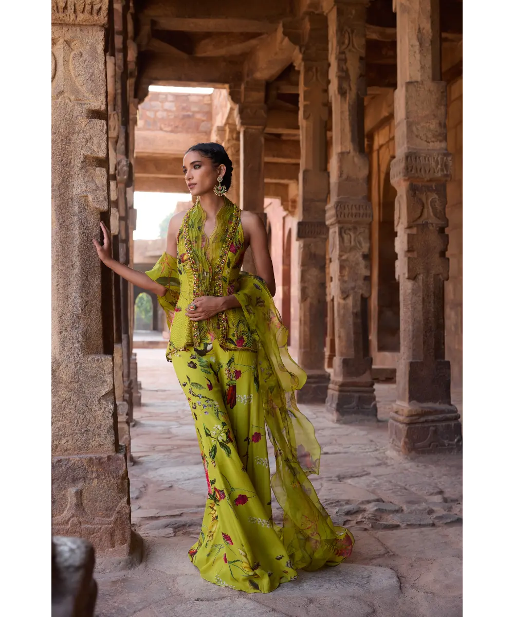 AWIGNA - Green printed sharara set