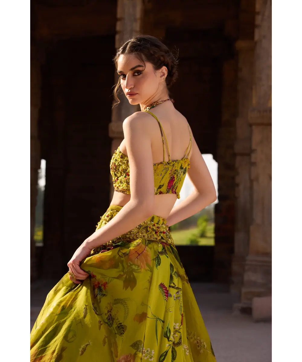 AWIGNA - Green printed embellished lehenga set