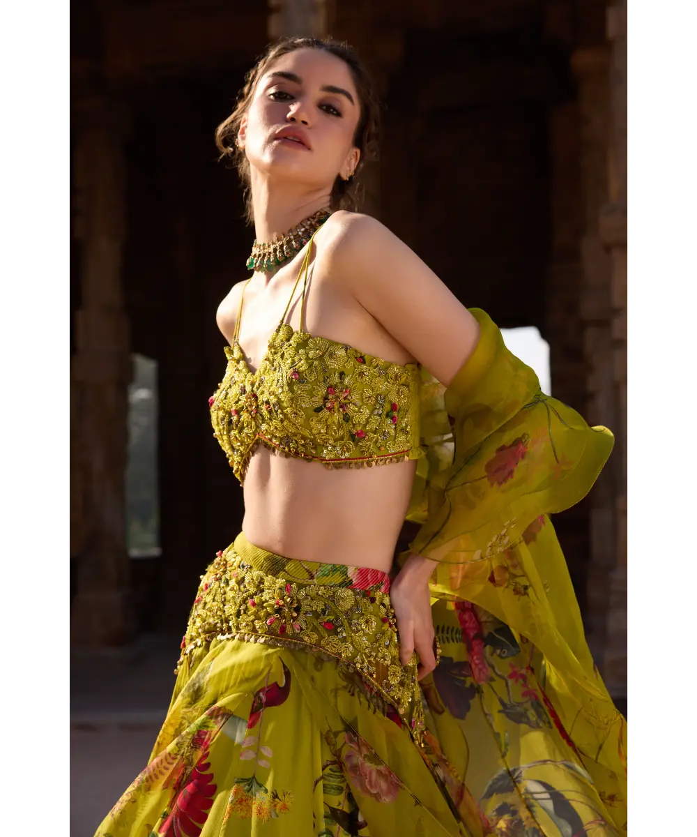 AWIGNA - Green printed embellished lehenga set