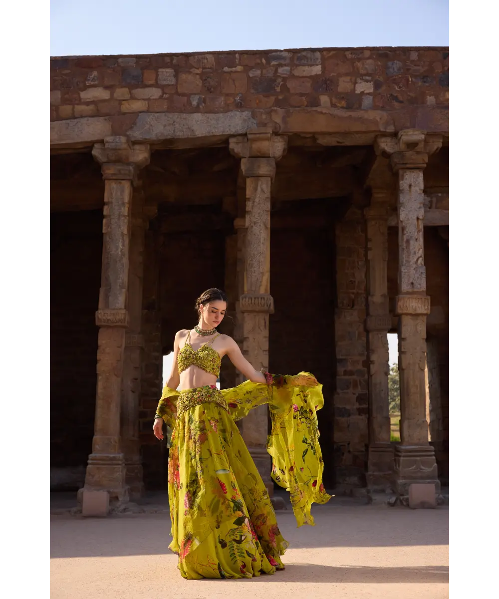 AWIGNA - Green printed embellished lehenga set