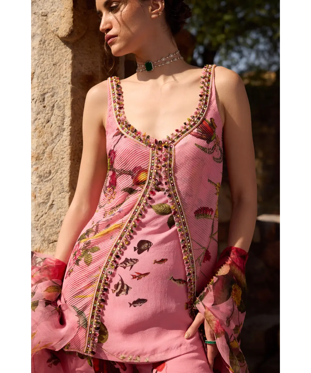AWIGNA - Pink printed lehenga set