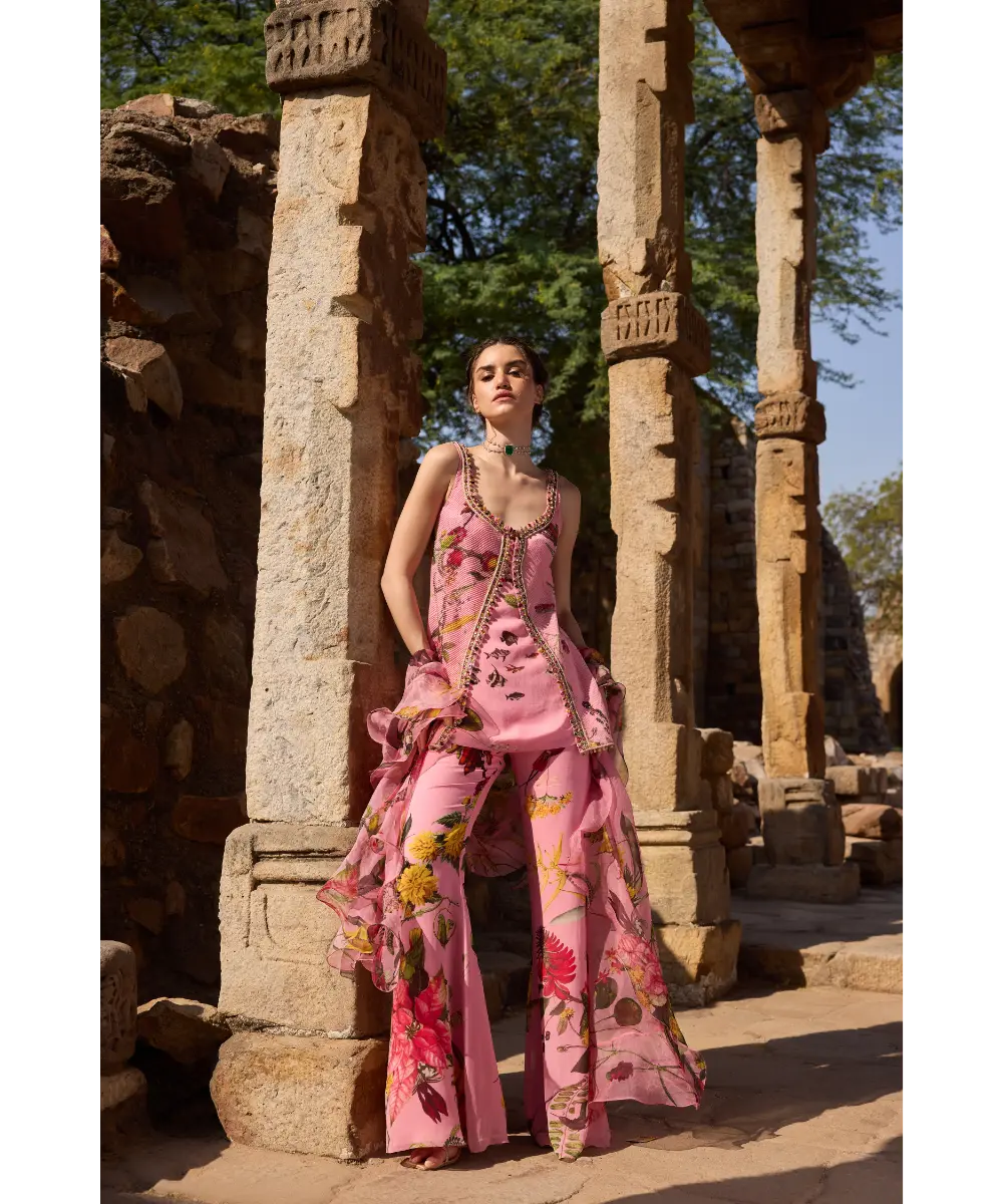 AWIGNA - Pink printed lehenga set