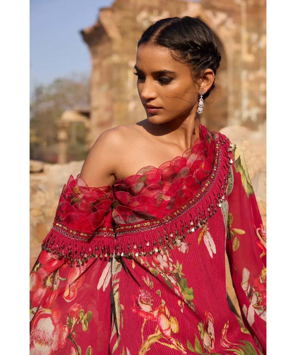 AWIGNA - Fuchsia printed one shoulder tunic set