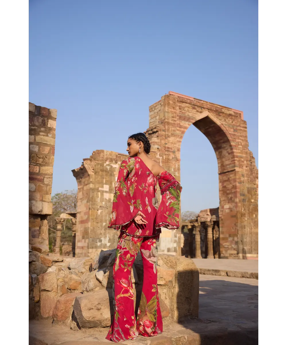 AWIGNA - Fuchsia printed one shoulder tunic set