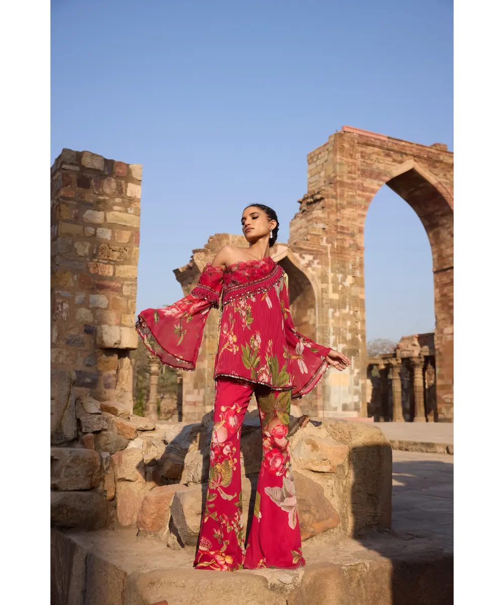 AWIGNA - Fuchsia printed one shoulder tunic set