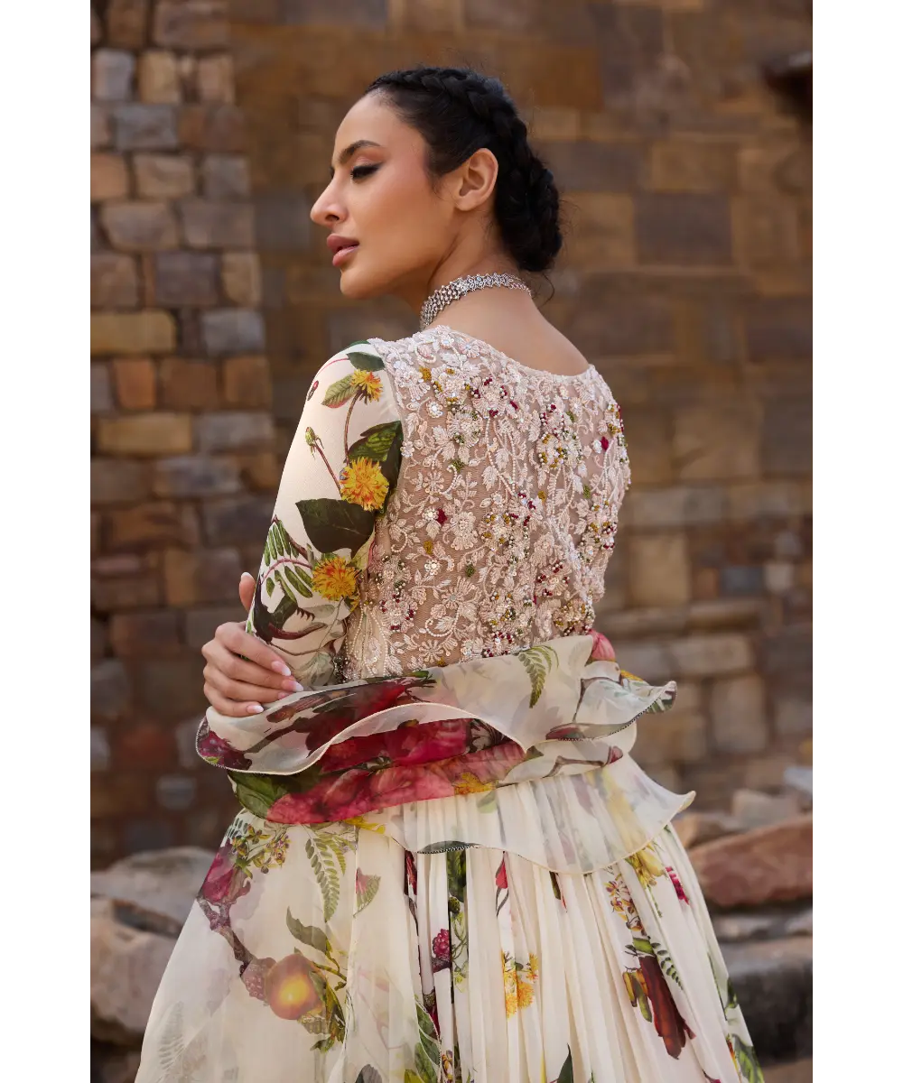 AWIGNA - Ivory printed embellished anarkali set