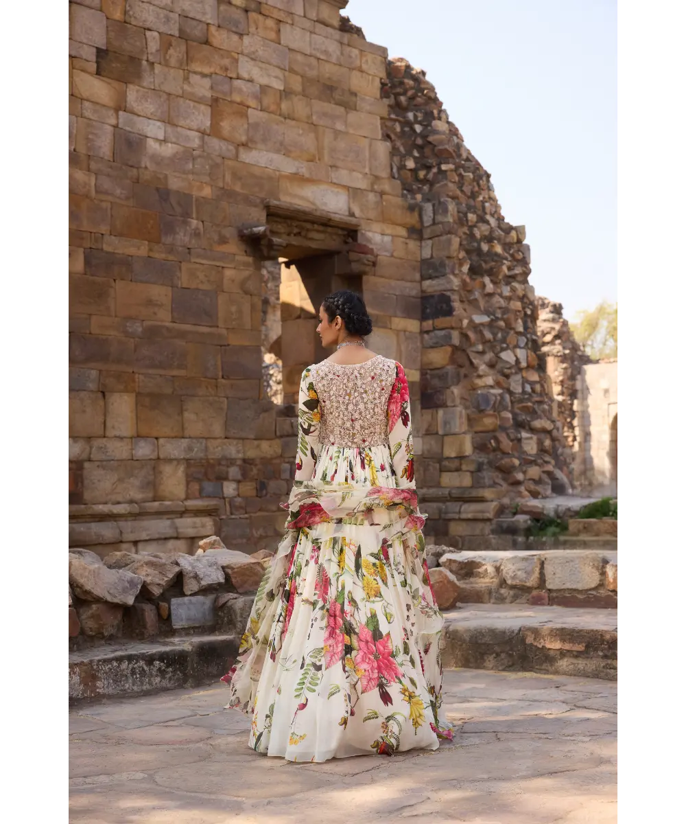 AWIGNA - Ivory printed embellished anarkali set