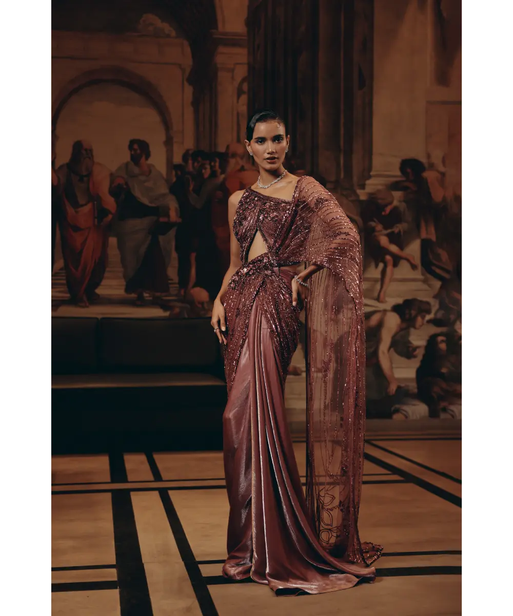 ADAARA COUTURE- Embellished Cut-Out Saree