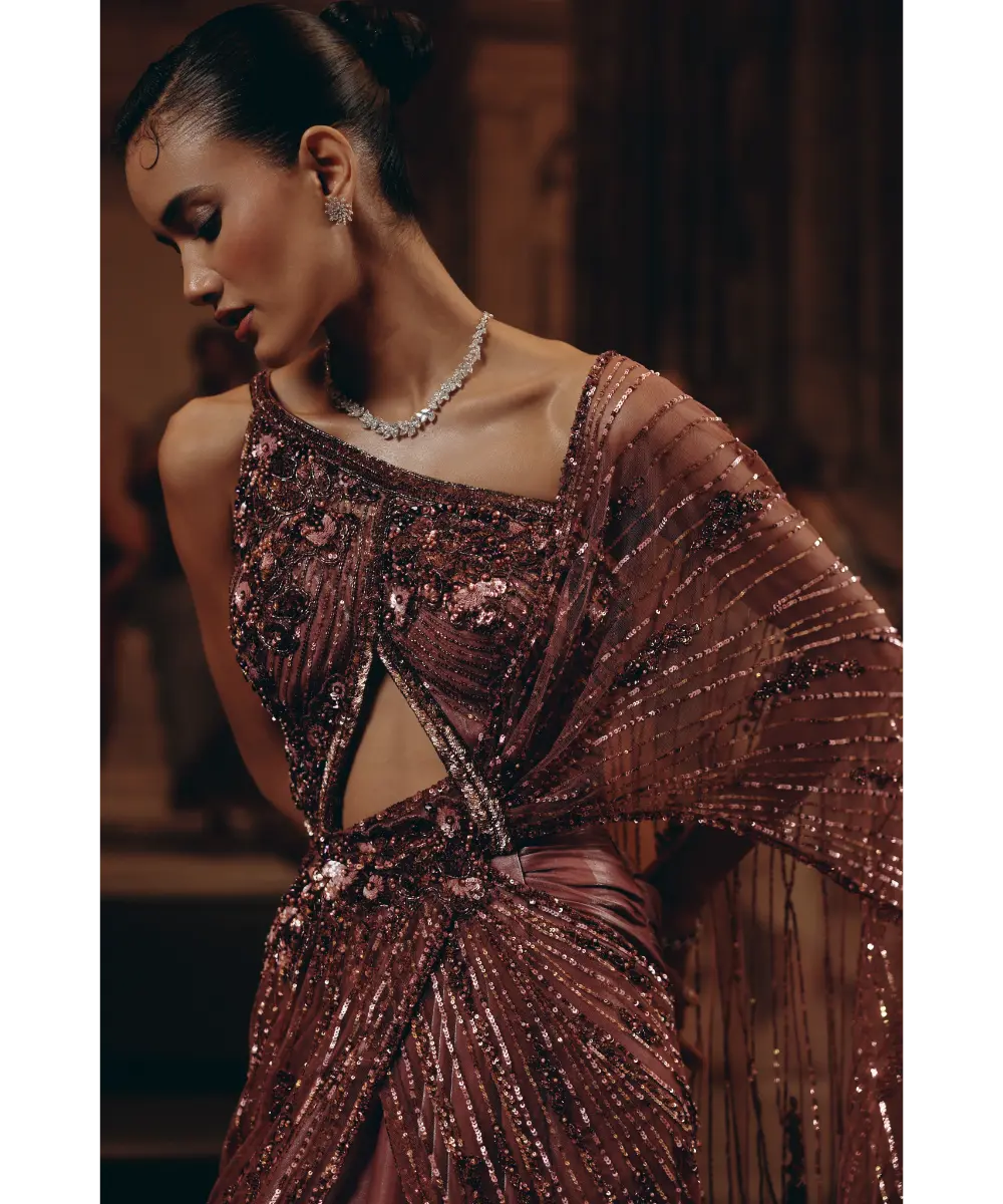 ADAARA COUTURE- Embellished Cut-Out Saree