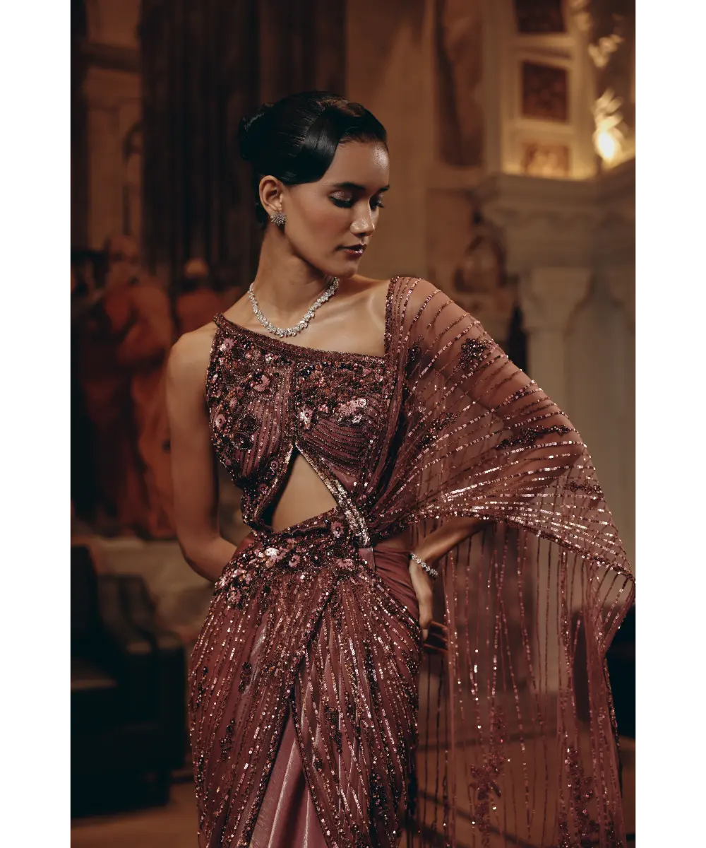 ADAARA COUTURE - Embellished Cut-Out Saree