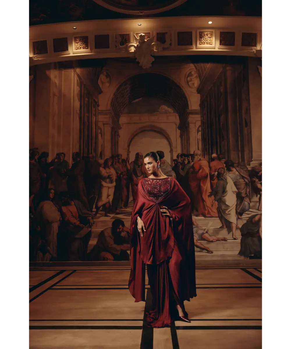 ADAARA COUTURE- Garnet Draped Kaftan