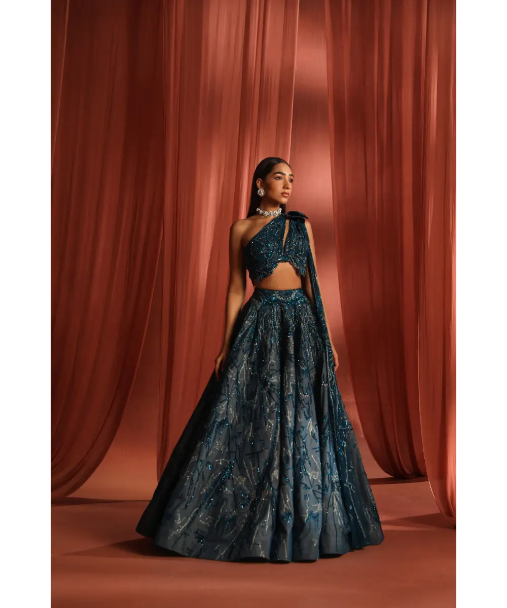 ADAARA COUTURE - Teal Bloom Lehenga
