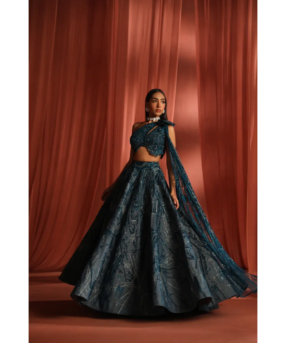 ADAARA COUTURE - Teal Bloom Lehenga