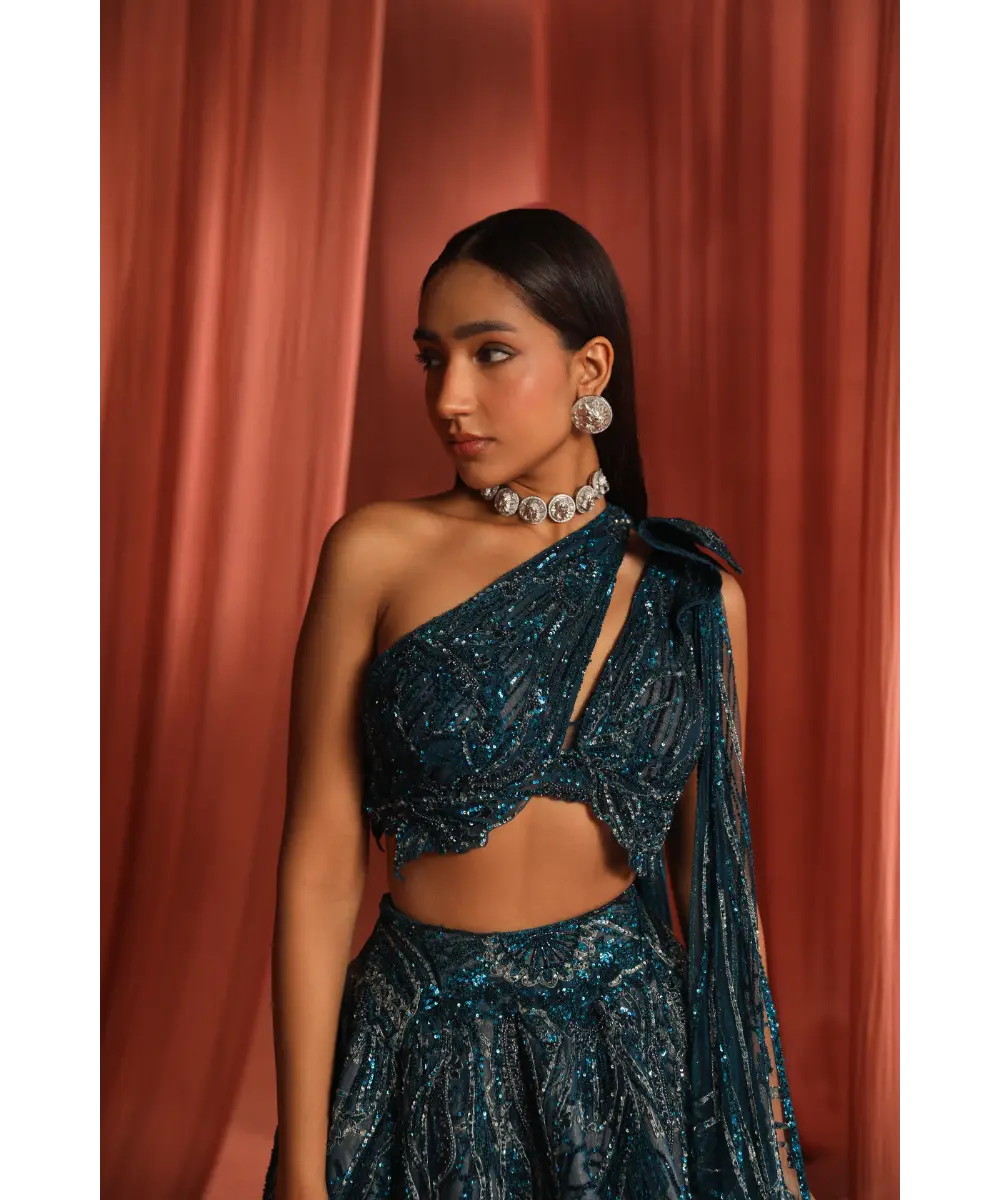 ADAARA COUTURE - Teal Bloom Lehenga