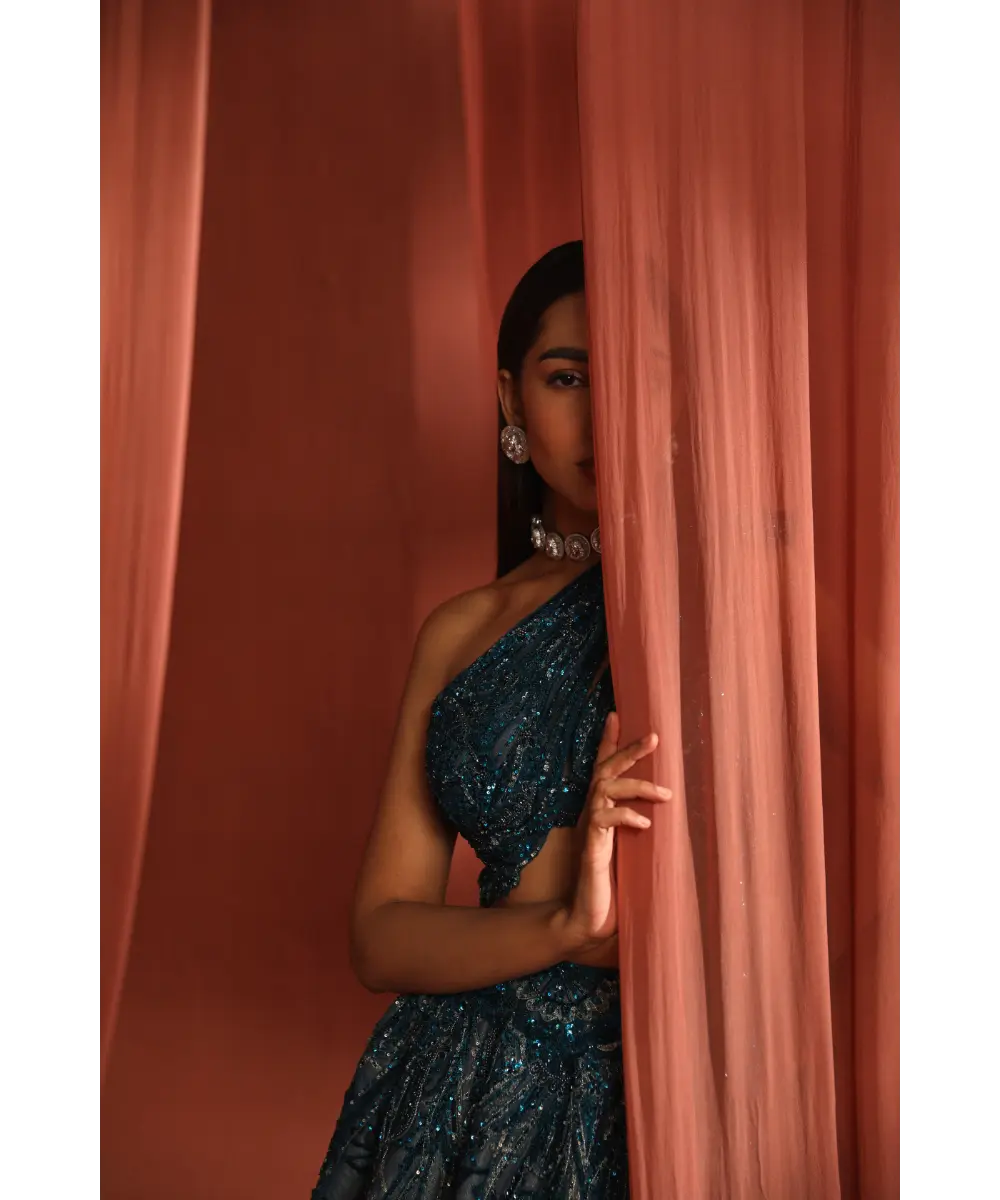 ADAARA COUTURE - Teal Bloom Lehenga