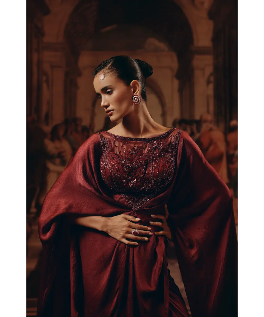 ADAARA COUTURE- Garnet Draped Kaftan
