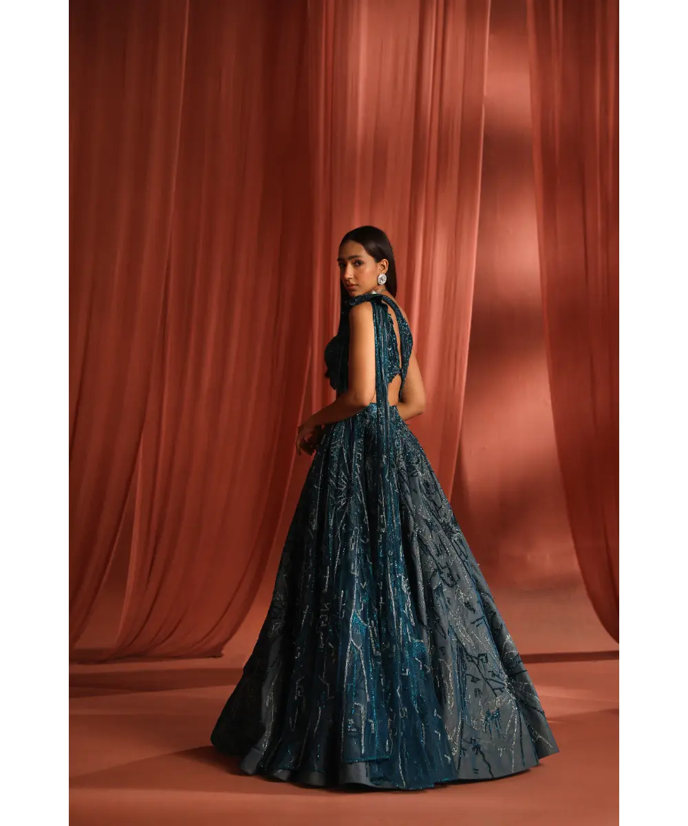 ADAARA COUTURE - Teal Bloom Lehenga