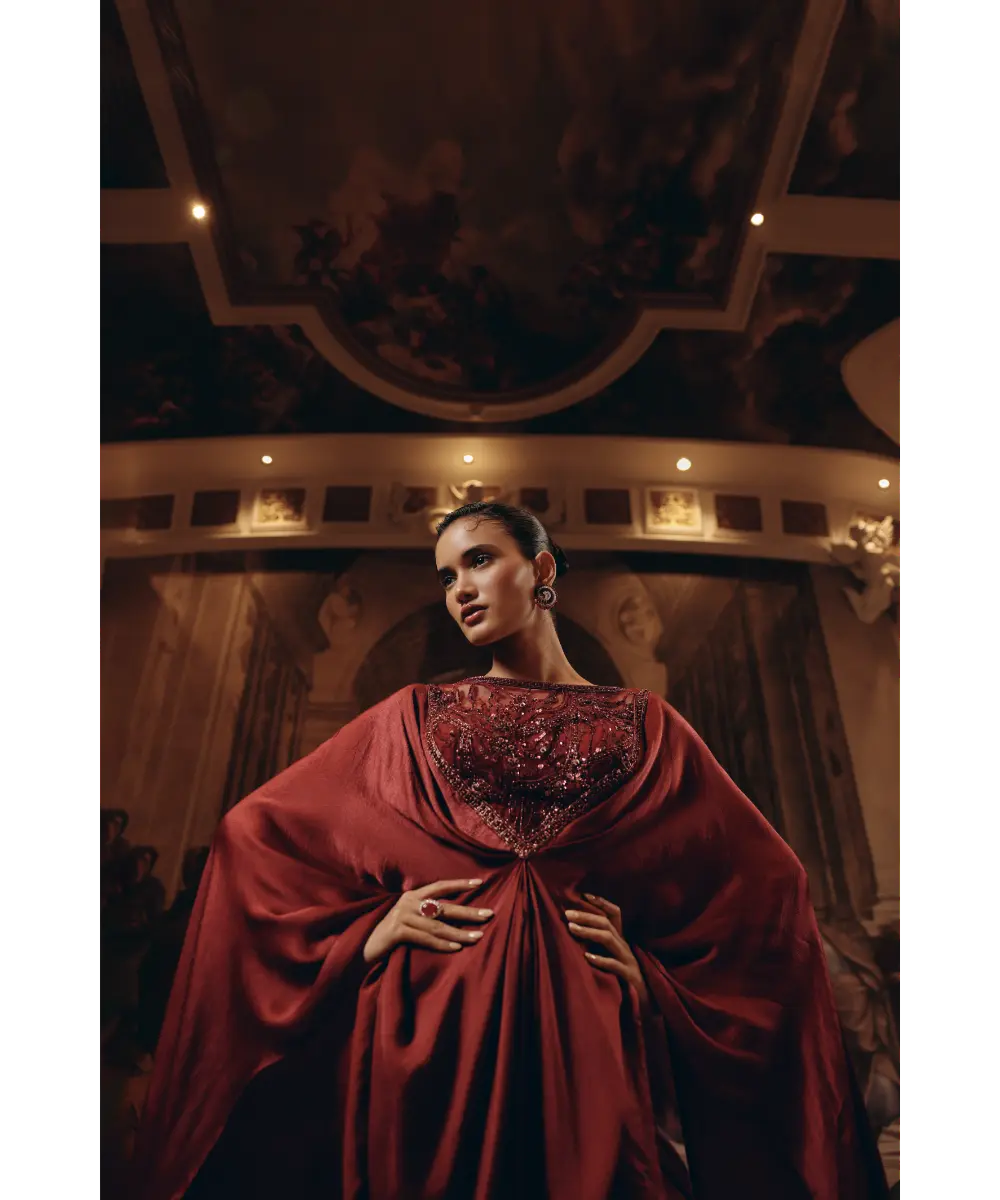 ADAARA COUTURE- Garnet Draped Kaftan