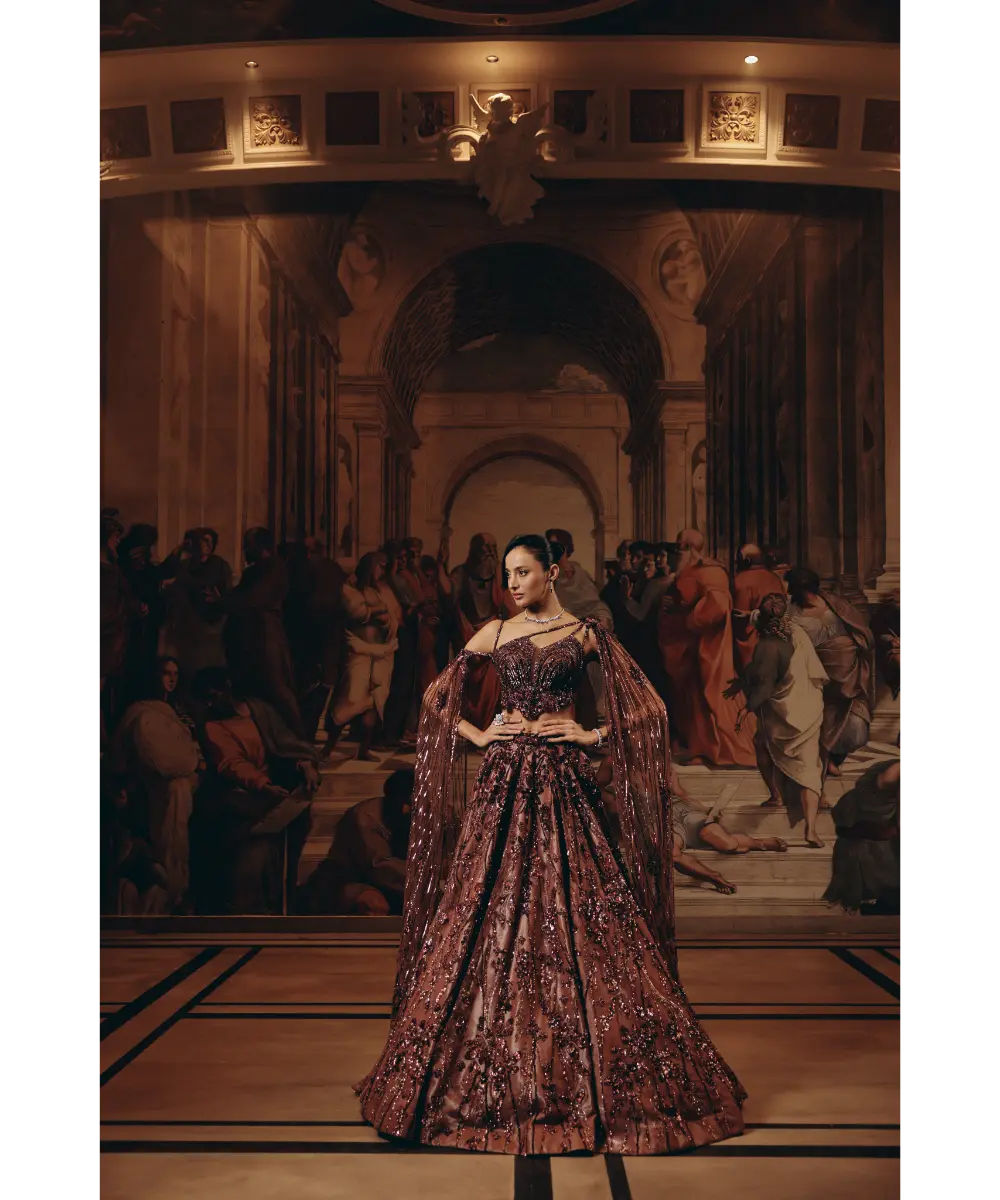 ADAARA COUTURE- Garnet Cape Top And Skirt set