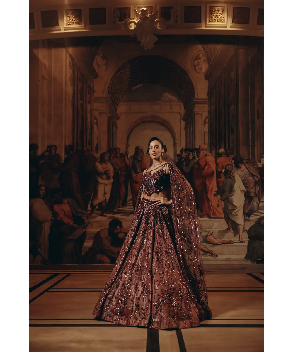 ADAARA COUTURE - Garnet Cape Top And Skirt set