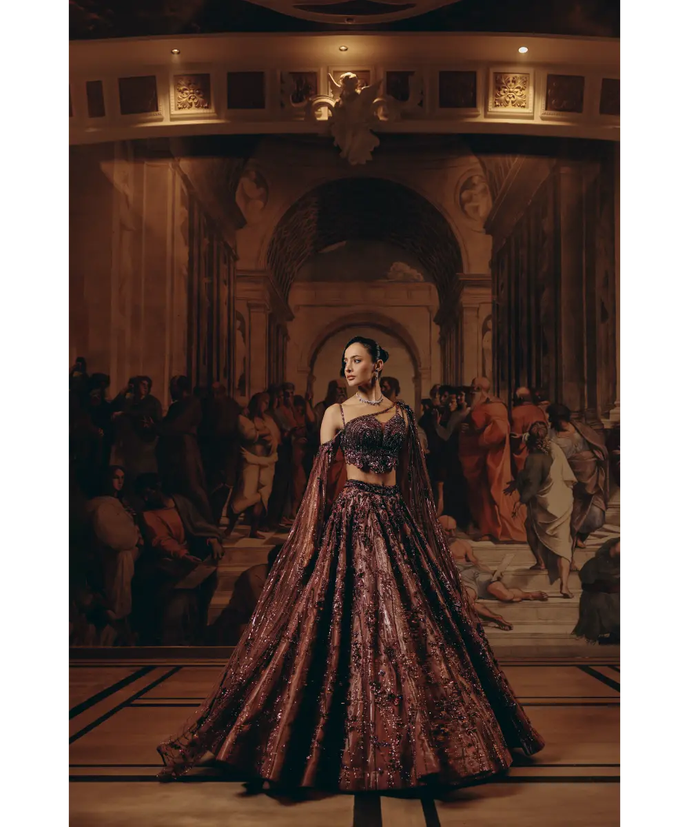 ADAARA COUTURE - Garnet Cape Top And Skirt set