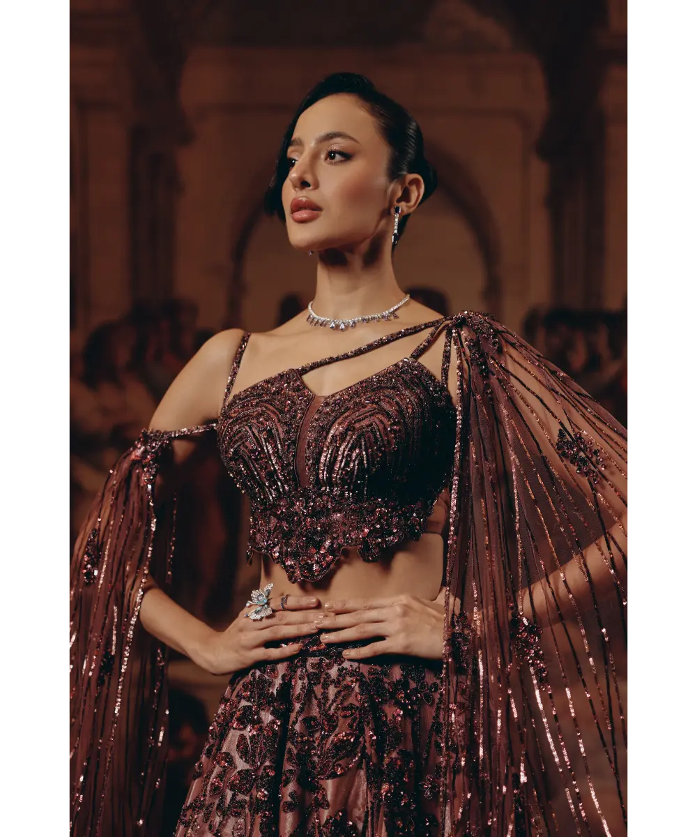 ADAARA COUTURE- Garnet Cape Top And Skirt set