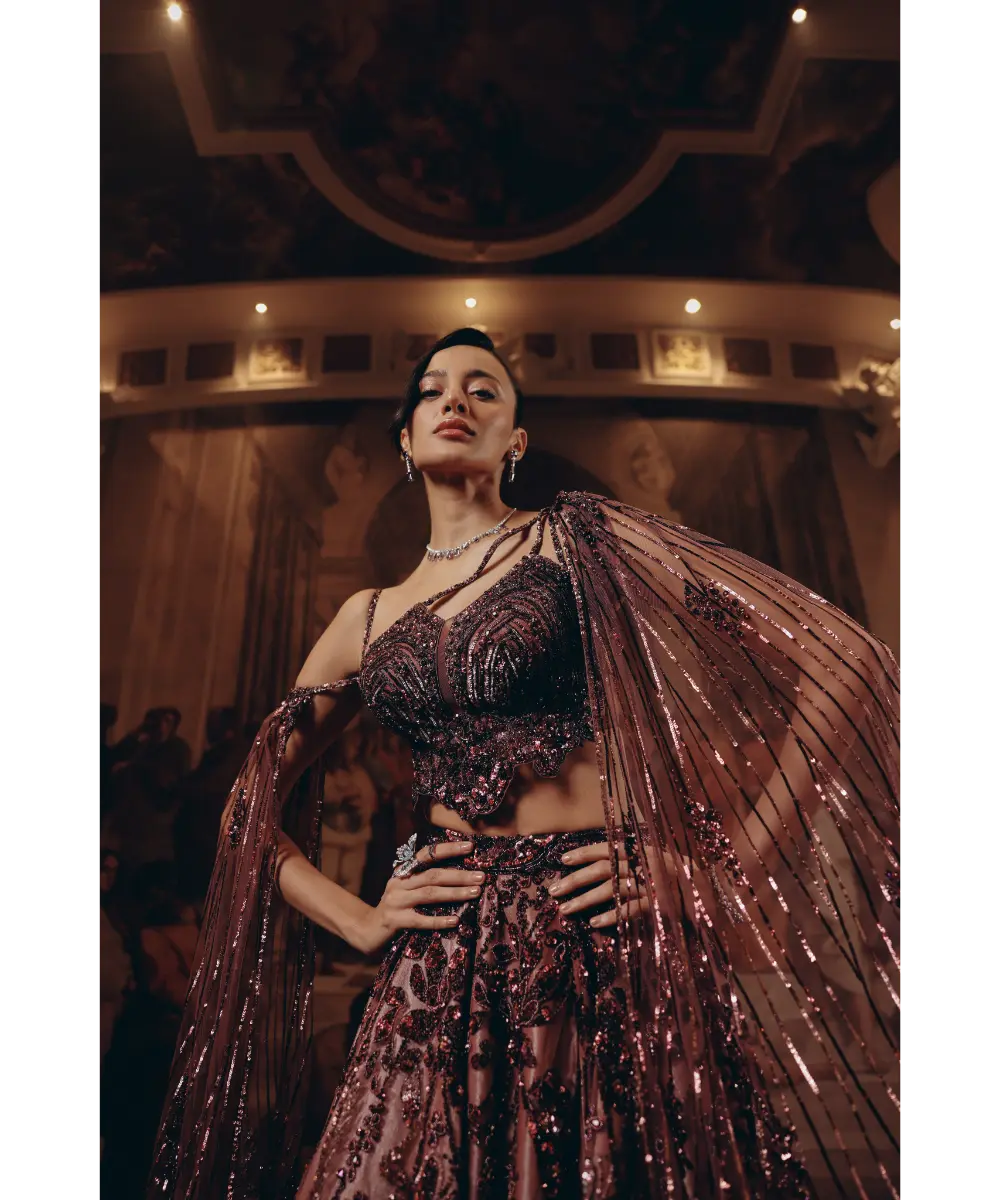 ADAARA COUTURE - Garnet Cape Top And Skirt set