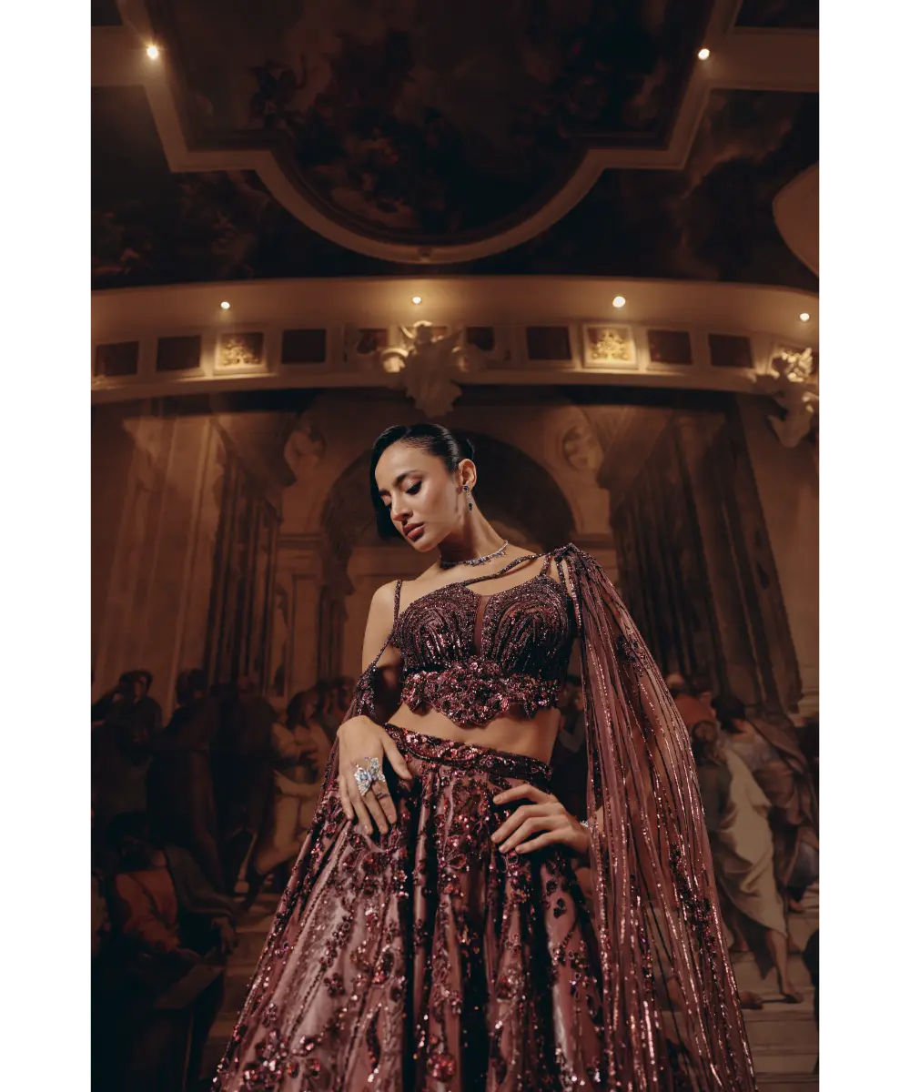 ADAARA COUTURE - Garnet Cape Top And Skirt set