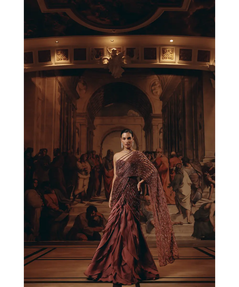 ADAARA COUTURE- Garnet Ruffled Saree