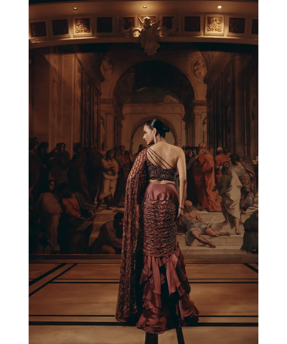 ADAARA COUTURE- Garnet Ruffled Saree