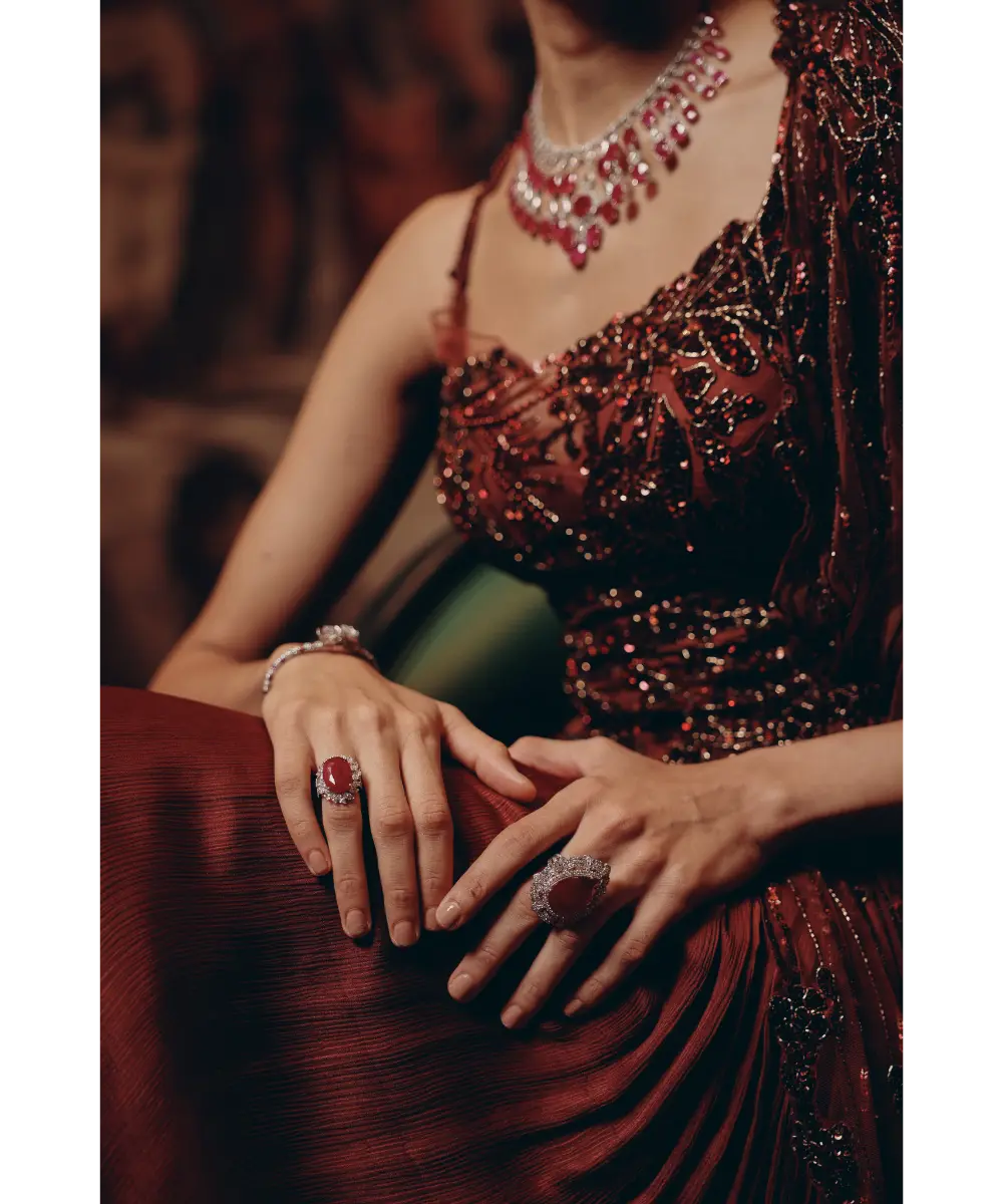 ADAARA COUTURE- Crimson Radiance saree