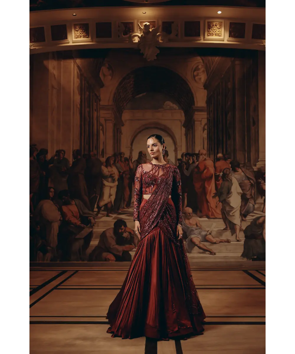 ADAARA COUTURE - Imperial Garnet Drape saree