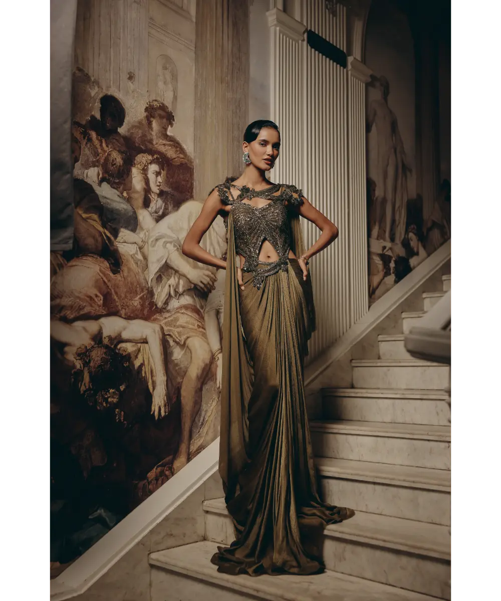 ADAARA COUTURE - Sculpted Olive Drape