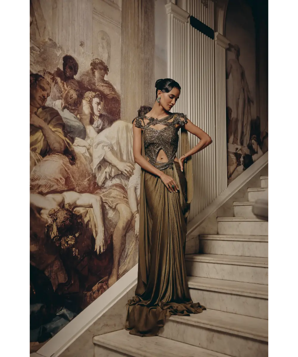 ADAARA COUTURE - Sculpted Olive Drape