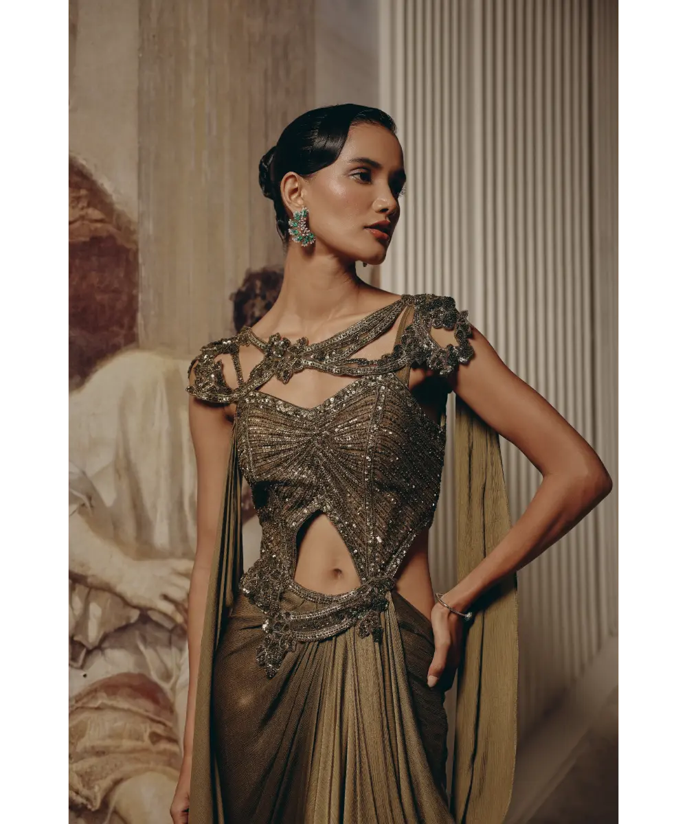 ADAARA COUTURE - Sculpted Olive Drape