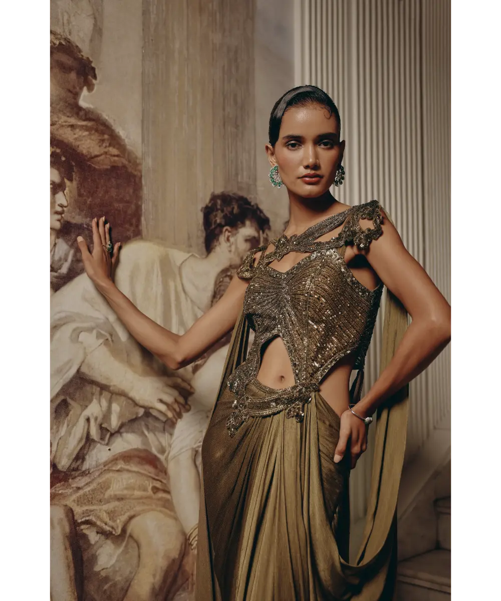 ADAARA COUTURE - Sculpted Olive Drape