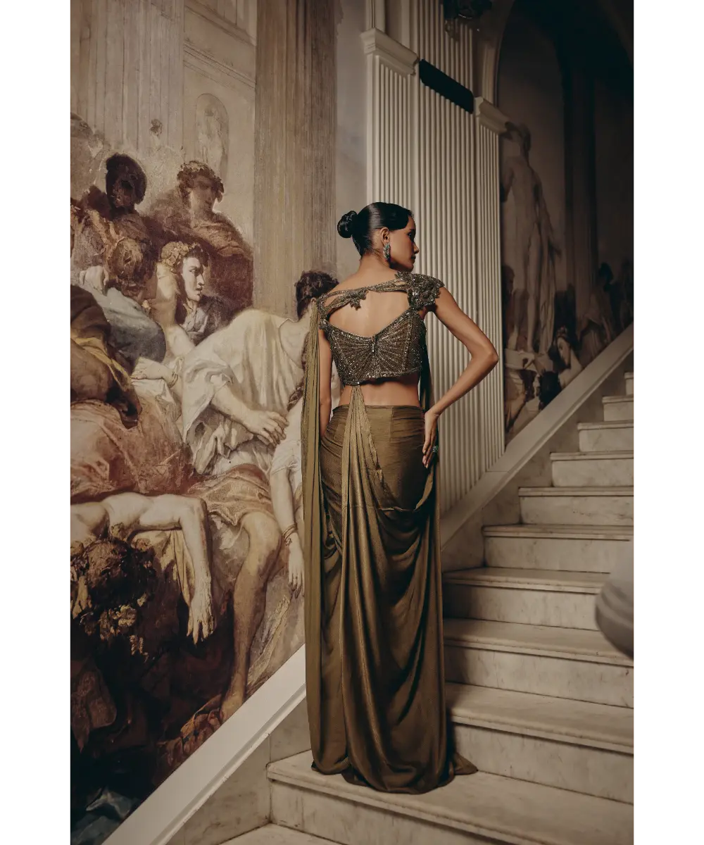 ADAARA COUTURE - Sculpted Olive Drape