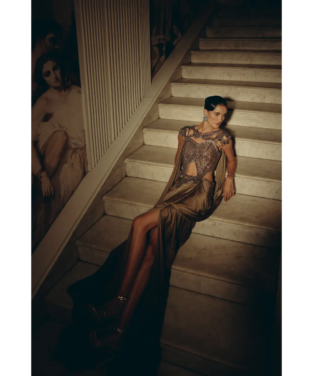 ADAARA COUTURE - Sculpted Olive Drape