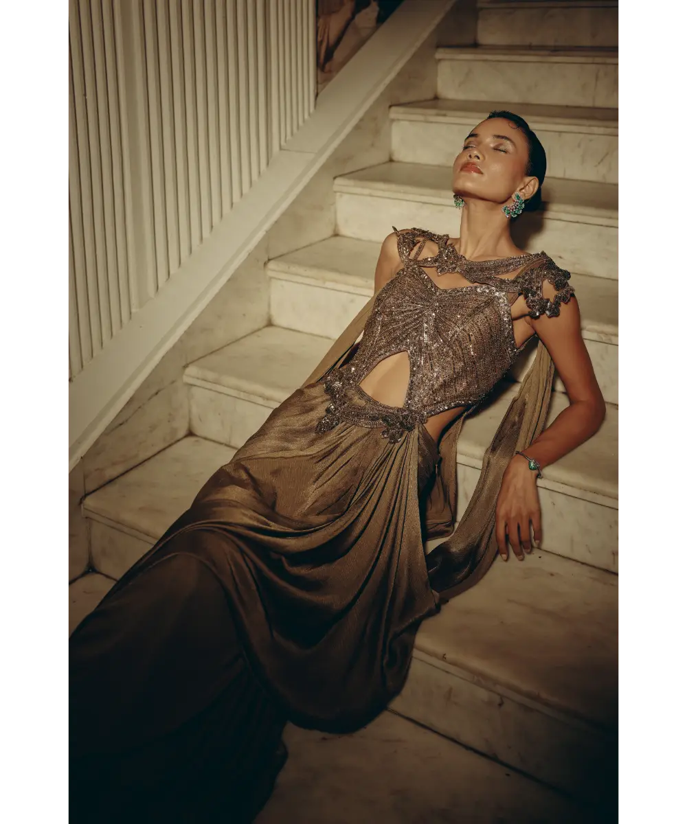 ADAARA COUTURE - Sculpted Olive Drape