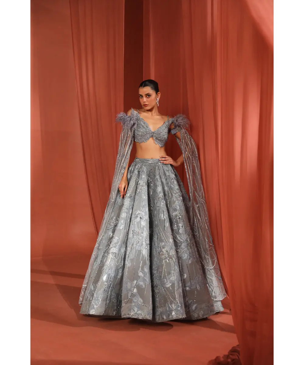 ADAARA COUTURE - Crystal Feather Lehenga