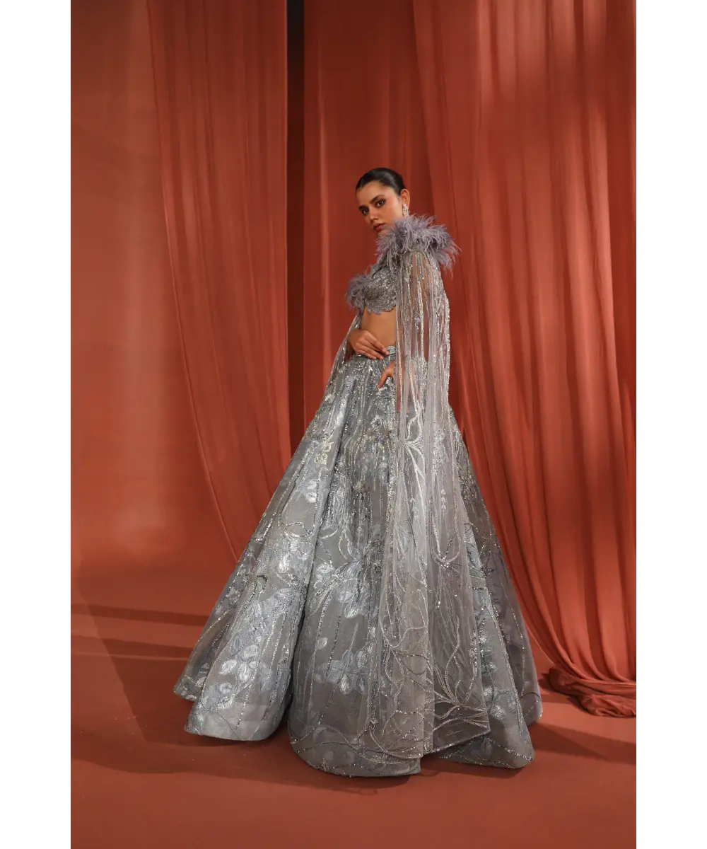 ADAARA COUTURE - Crystal Feather Lehenga