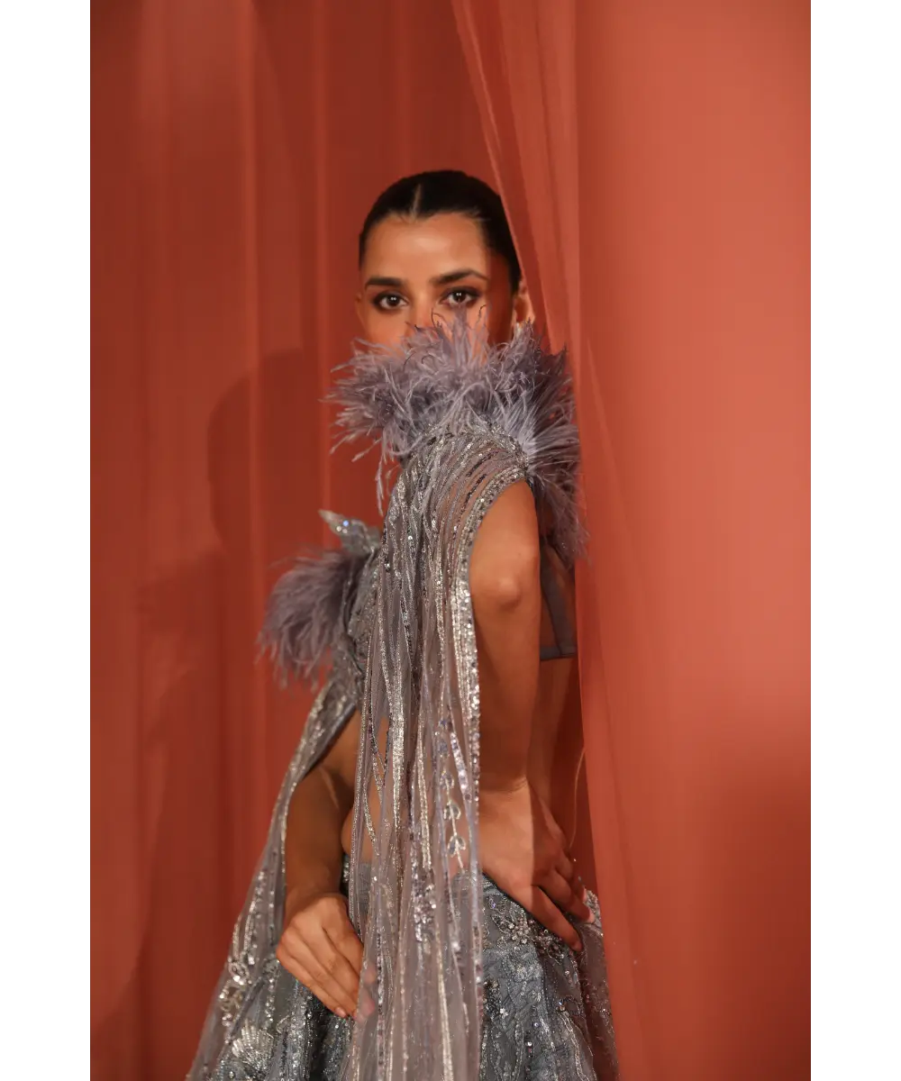 ADAARA COUTURE - Crystal Feather Lehenga