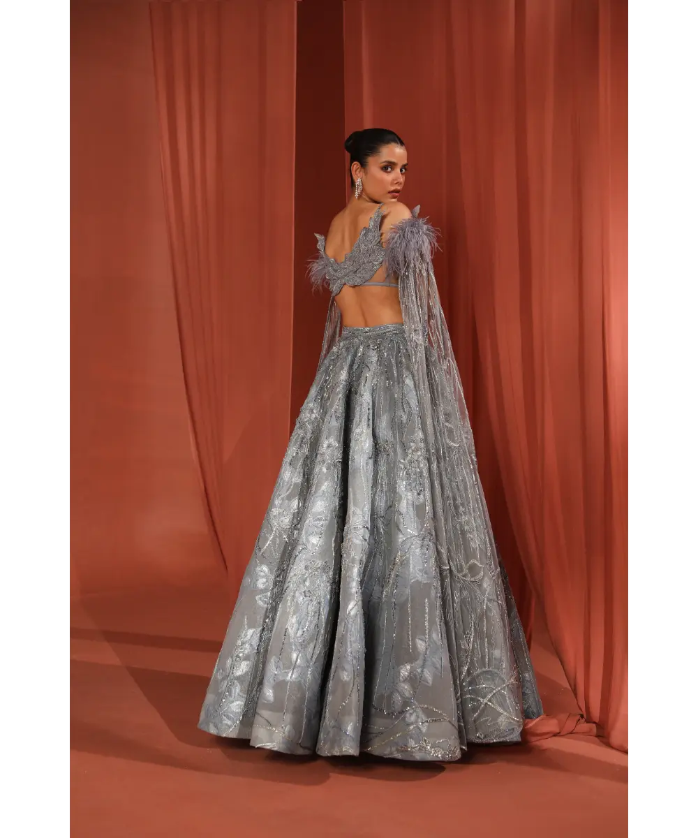 ADAARA COUTURE - Crystal Feather Lehenga