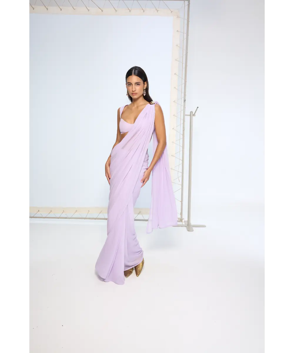 EKAYA BANARAS - Lilac Movable Brooch Saree