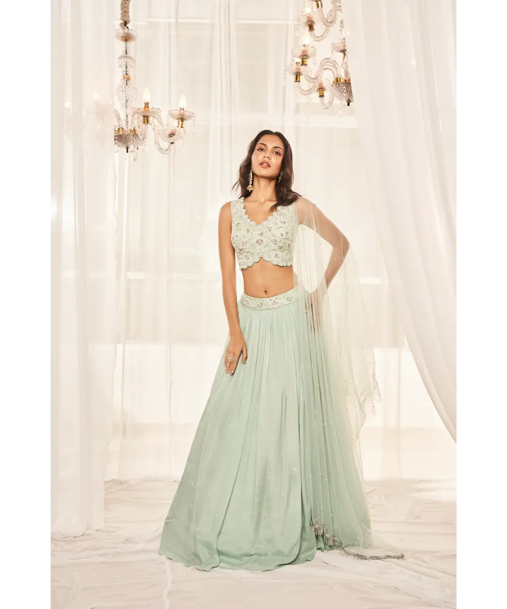 DISHA MUCHHALA- Turquoise Lehenga Set