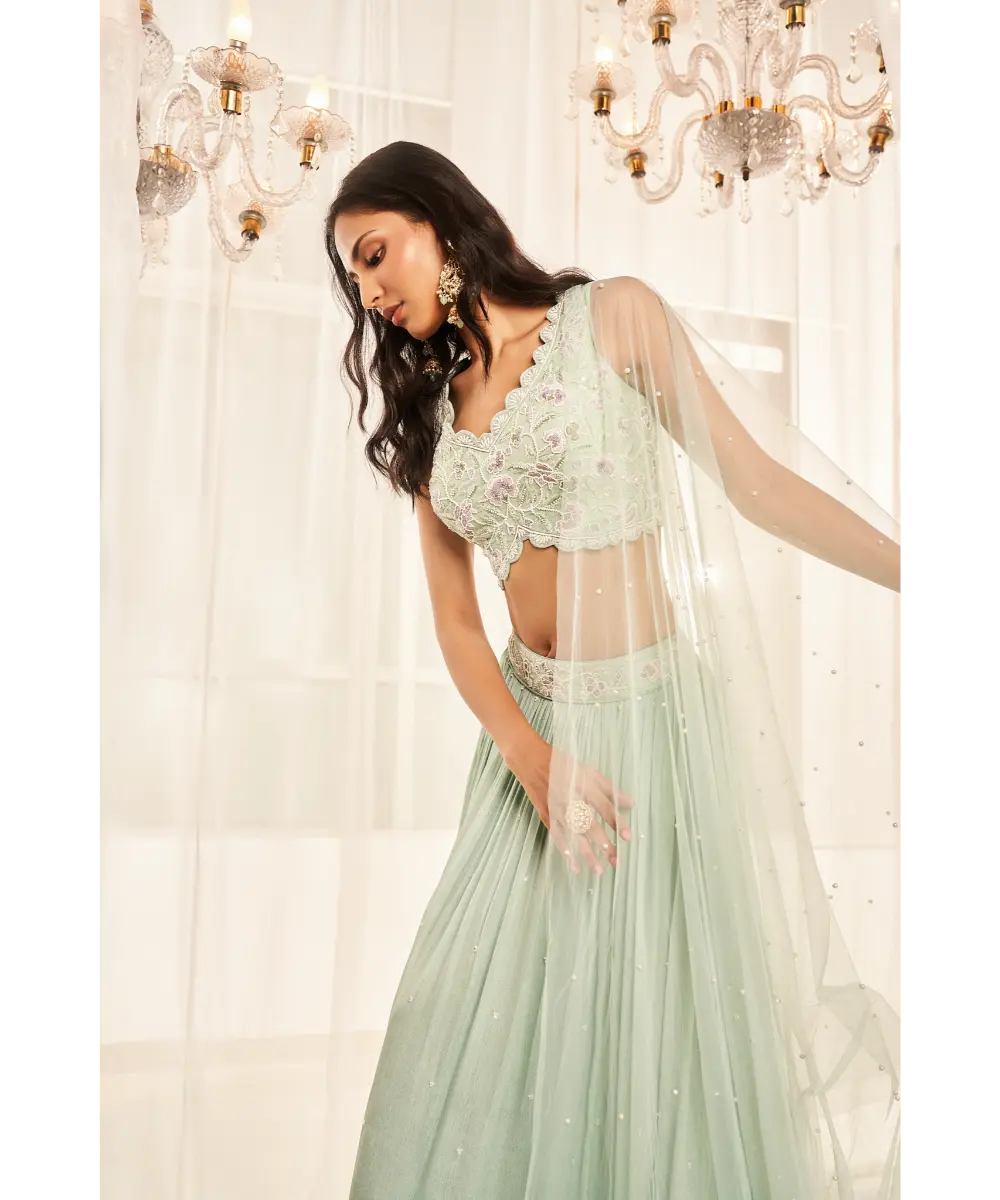 DISHA MUCHHALA- Turquoise Lehenga Set