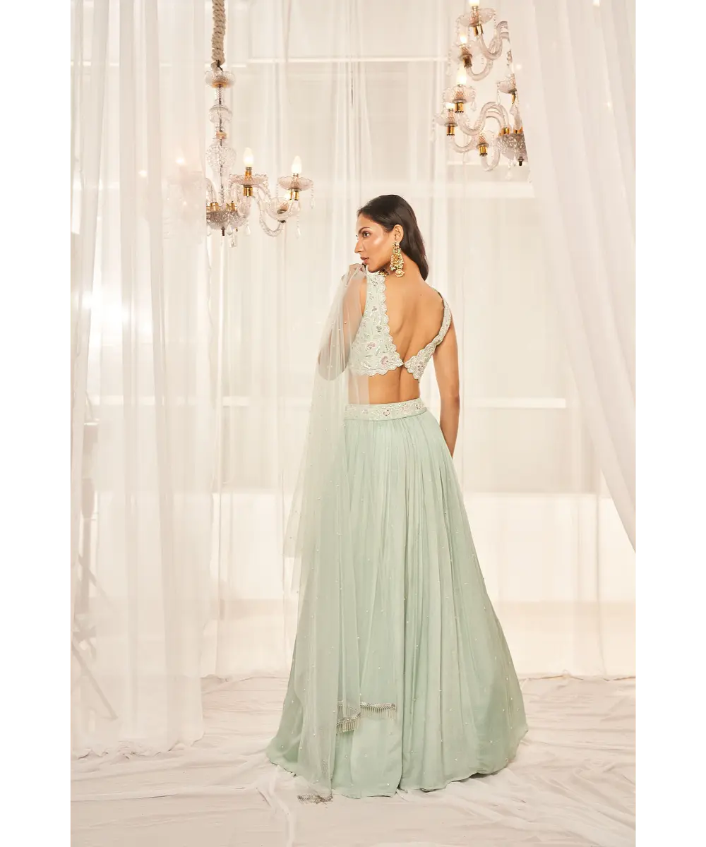 DISHA MUCHHALA- Turquoise Lehenga Set